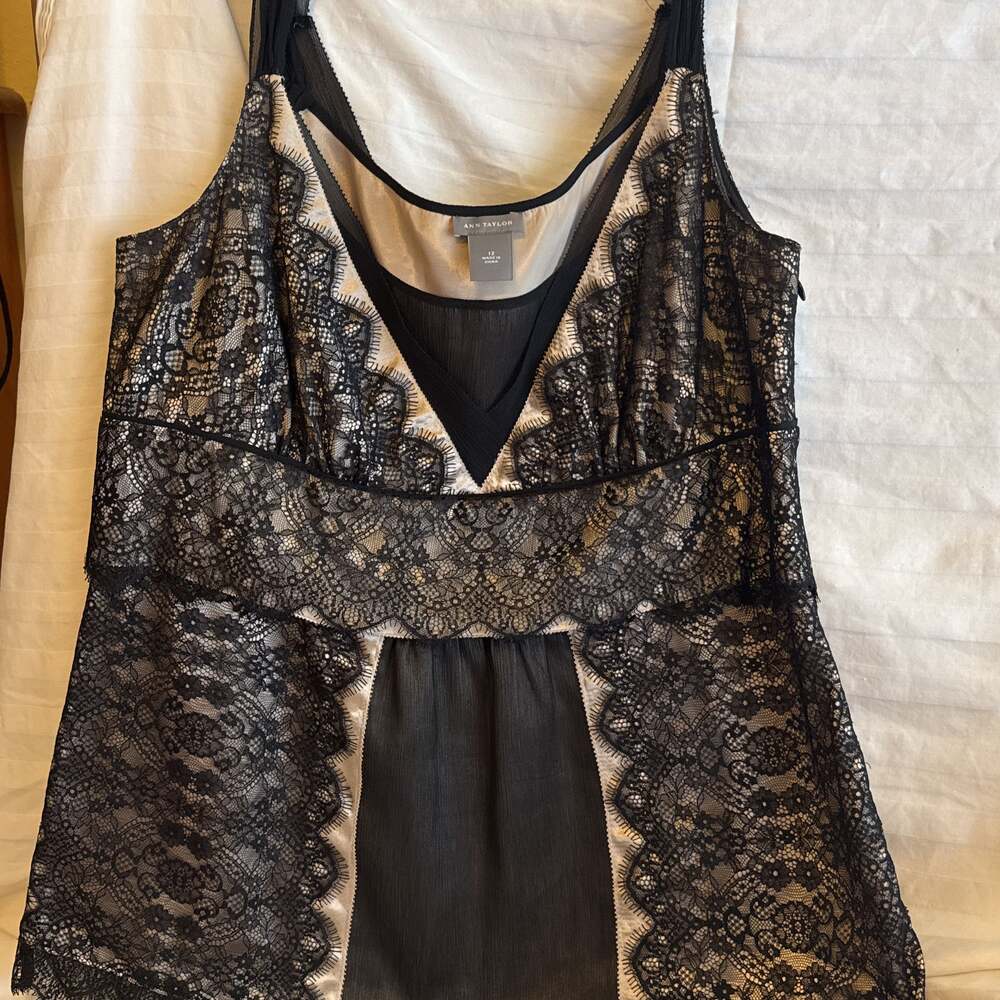 Ann Taylor Black Lace Overlay Top